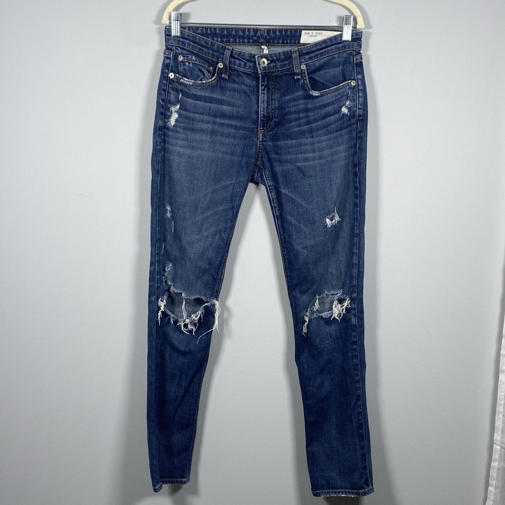 Rag & Bone The Dre Low Rise Slim Boyfriend Harper Jeans Distressed Women's Sz 27